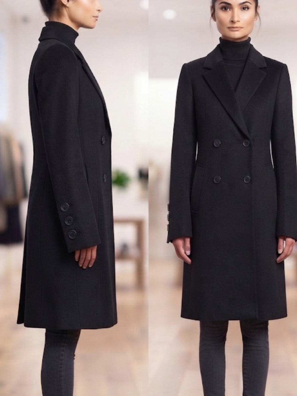 Vintage Apart Impressions Black Wool Blend Double-Breasted Longline Coat - Sz 4